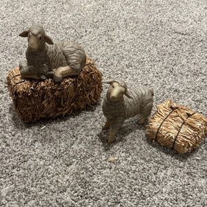 Charming Sheep Figurines with Hay Bales